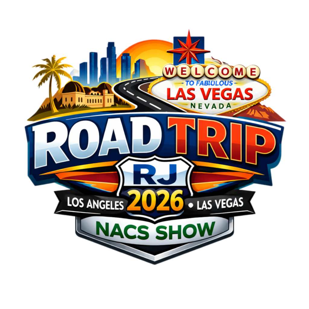 Logo oficial da Road Trip RJ 2026 para a NACS Show Las Vegas, grupo liderado por Roberto James